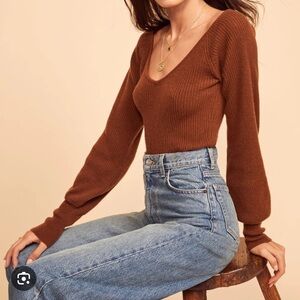 Brown Ribbed Long Sleeve Top